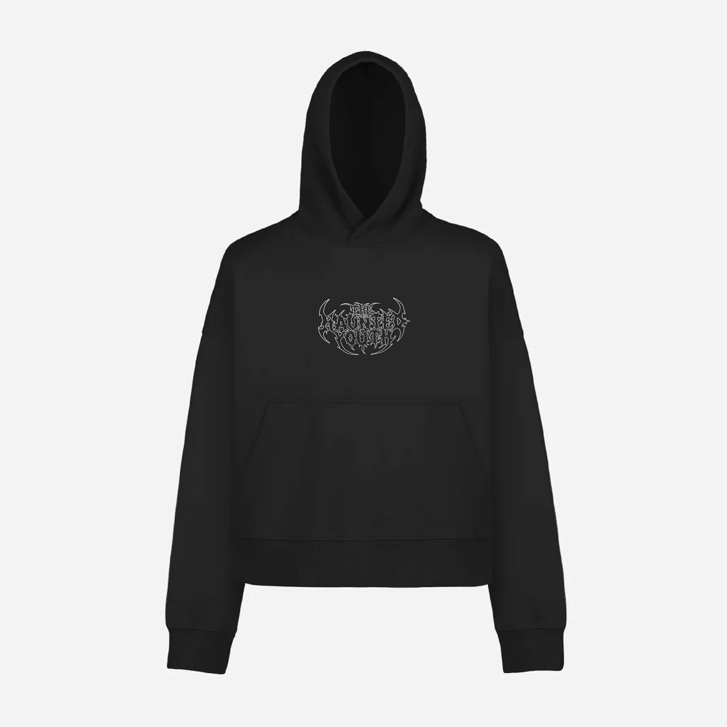 BOXY HOODIE BLACK - THE HAUNTED YOUTH LOGO