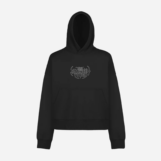 BOXY HOODIE BLACK - THE HAUNTED YOUTH LOGO